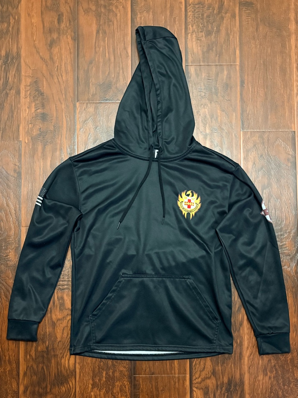 Black Military Graphic Hoodie Emblem Tactical Pullover Size Small Streetwear